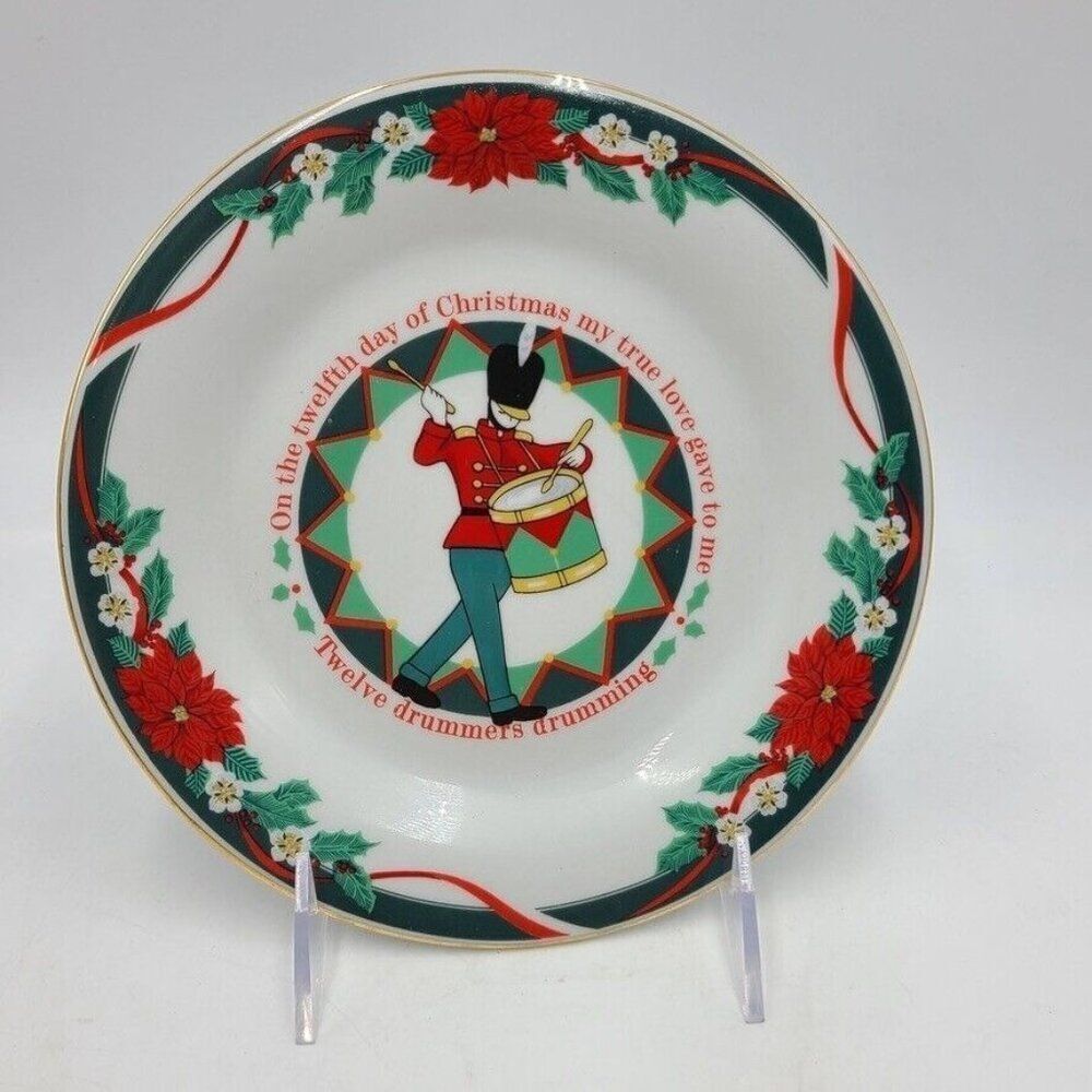 Vintage Tienshan 12 Days of Christmas Twelve Drummers Drumming Plate 7.5"